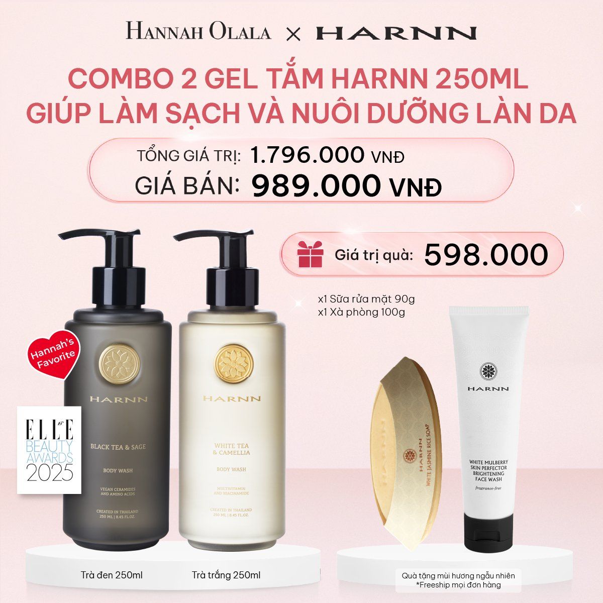 E450_DEAL 1: COMBO 2 GEL TẮM HARNN GIÚP LÀM SẠCH VÀ NUÔI DƯỠNG LÀN DA 250ML - BODY WASH