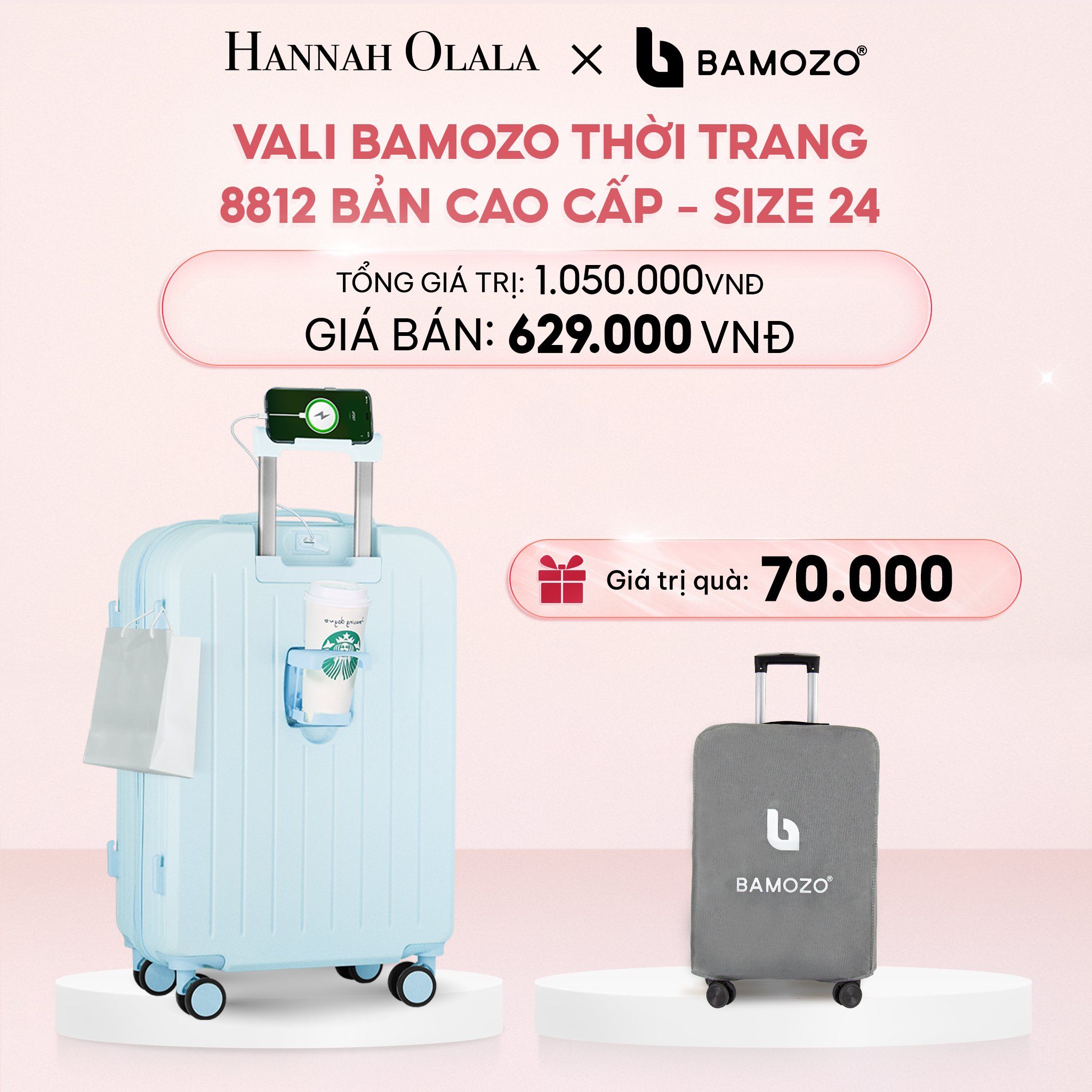 E40_DEAL 3: VALI BAMOZO 8812 CAO CẤP (TẶNG BỌC VALI)