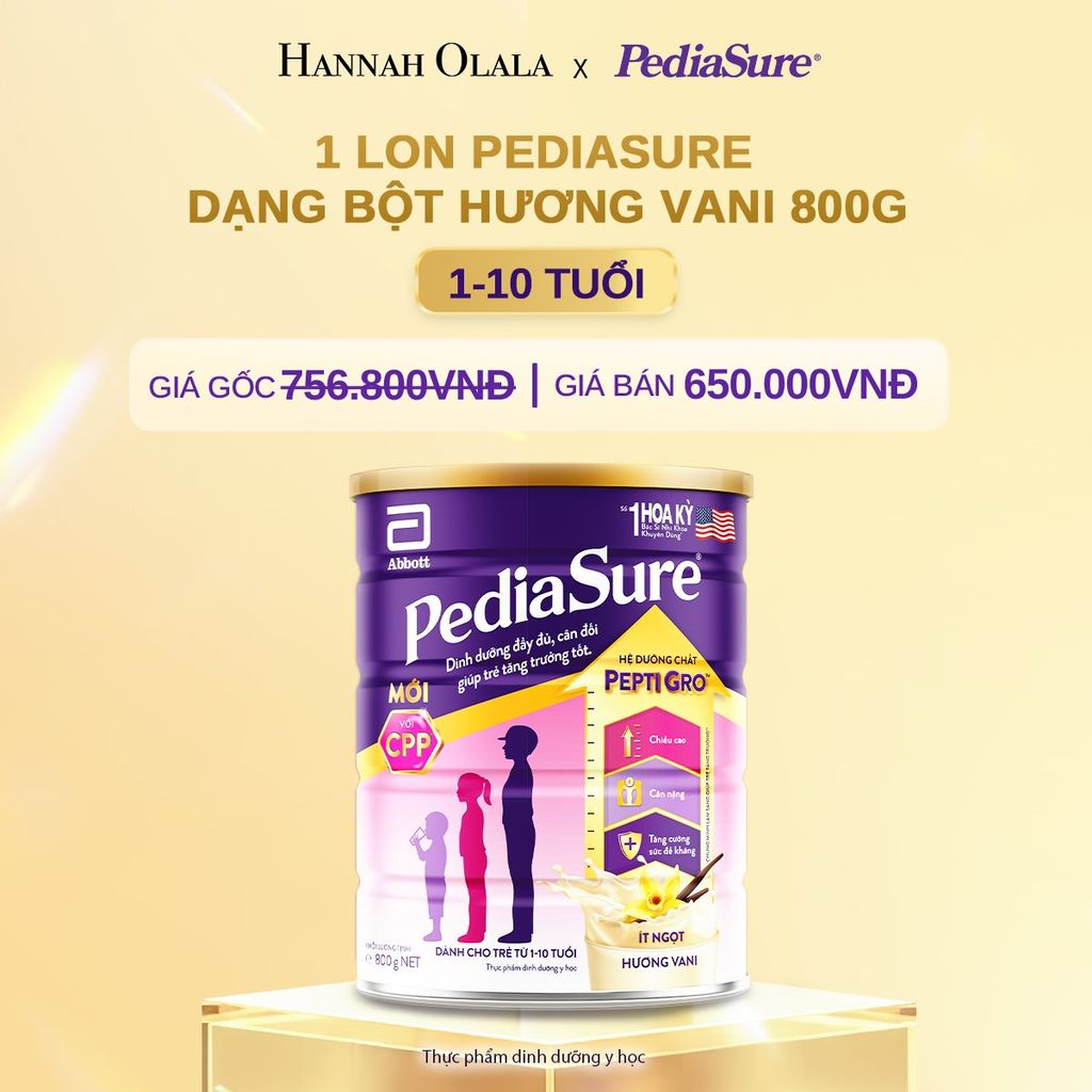 DEAL 1: 1 LON PEDIASURE DẠNG BỘT HƯƠNG VANI 800G