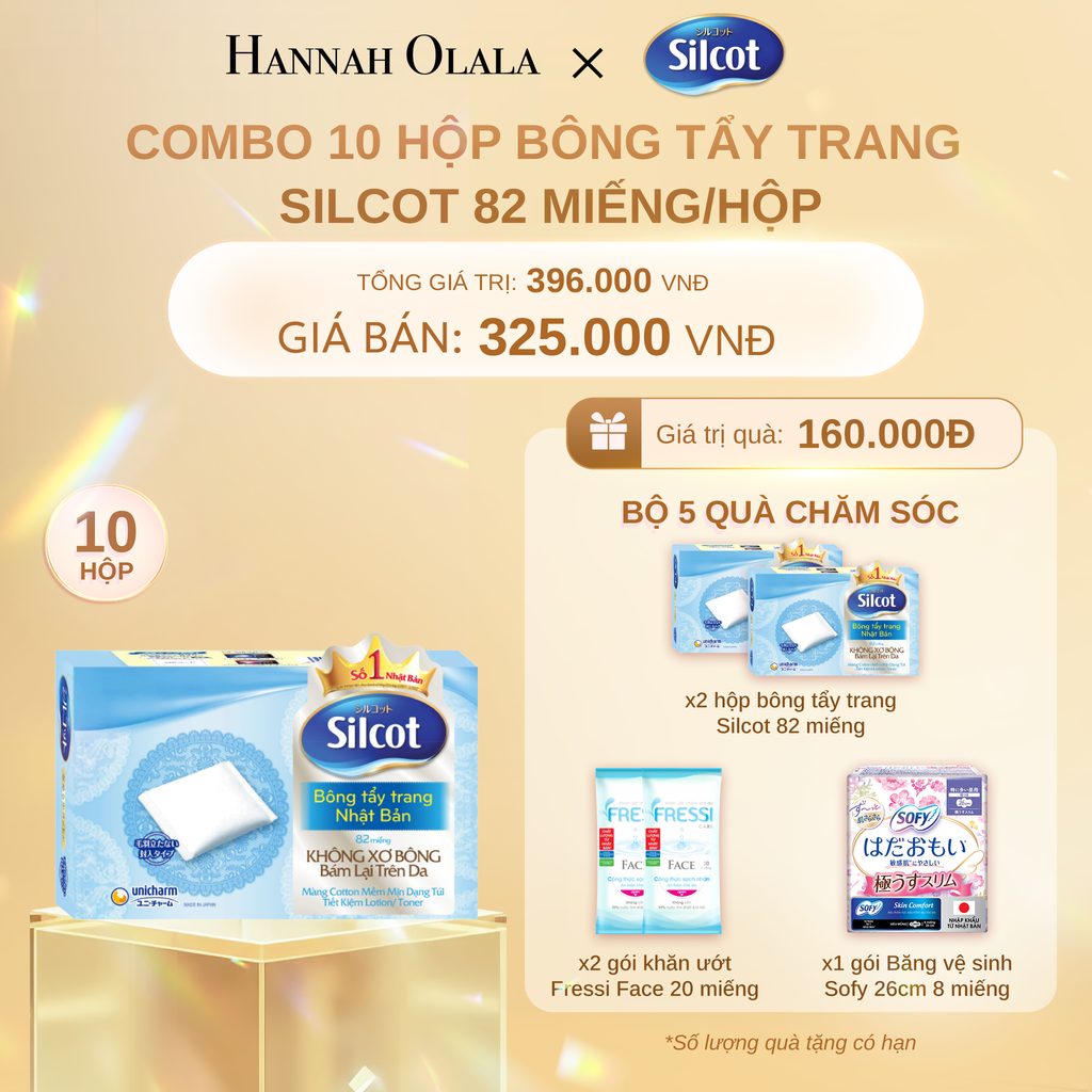DEAL 1: COMBO 10 HỘP BÔNG TRANG ĐIỂM (BÔNG TẨY TRANG) SILCOT 82 MIẾNG/HỘP