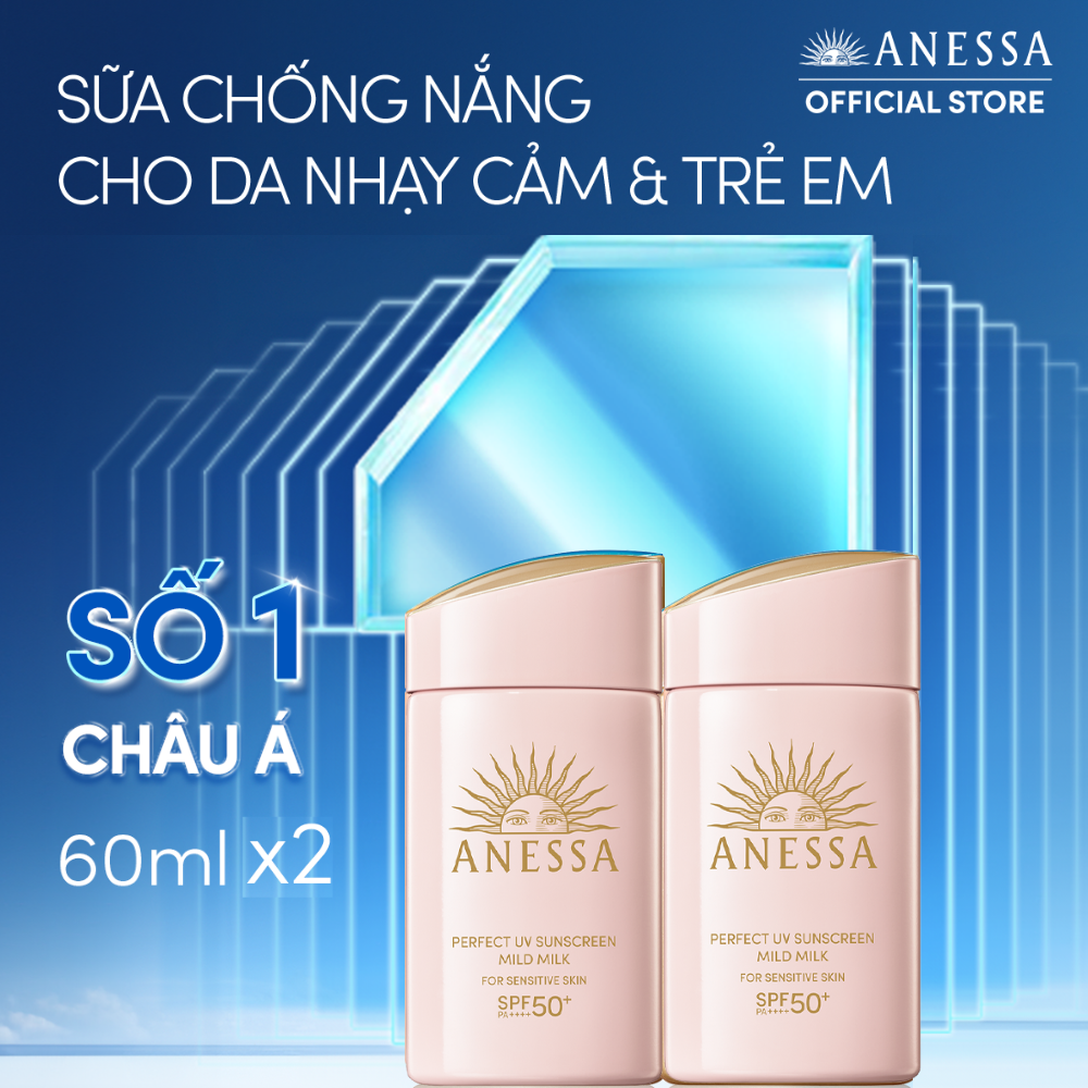DEAL 3: COMBO SỮA CHỐNG NẮNG DƯỠNG DA DỊU NHẸ AN TOÀN CHO DA NHẠY CẢM VÀ TRẺ EM ANESSA MILD MILK SPF50+ PA++++ 60MLX2