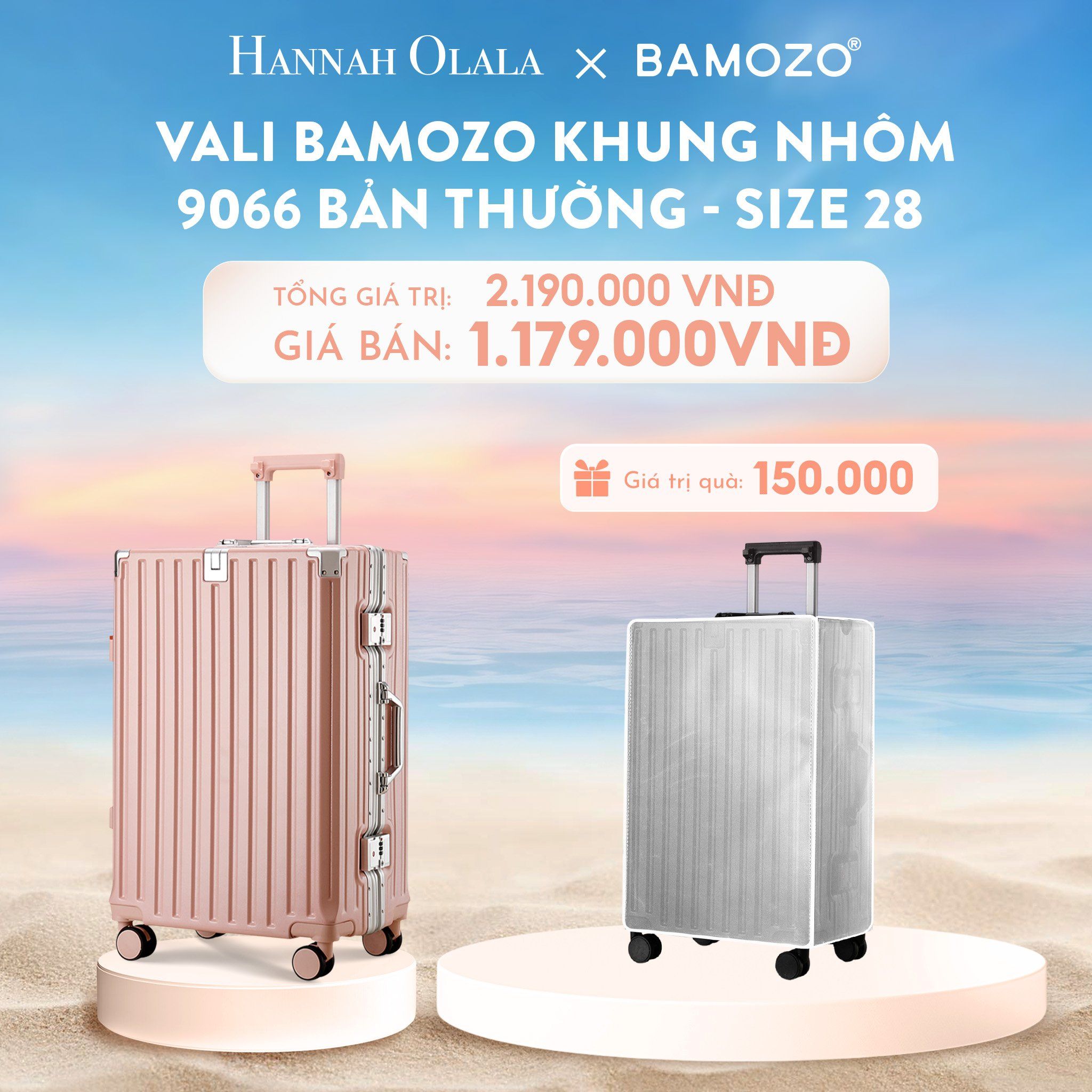 C923_DEAL 2: VALI BAMOZO KHUNG NHÔM 9066 BẢN THƯỜNG (TẶNG BỌC VALI TRONG SUỐT)