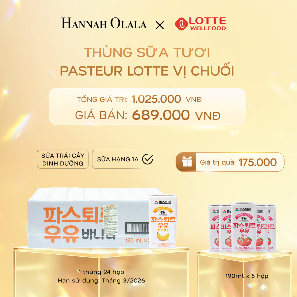 DEAL 1: 1T SỮA TƯƠI PASTEUR VỊ CHUỐI HẠNG 1A LOTTE 24 HỘP (190ml/hộp)