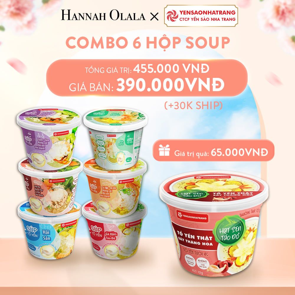 A955_DEAL 01: COMBO 6 HỘP SOUP : GÀ HẦM TÁO ĐỎ + HẢI SẢN + TÔM CUA, BÔNG CẢI, BÓ XÔI, YẾN MẠCH + CÁ HỒI, BÍ ĐỎ, BÔNG CẢI, BÓ XÔI, YẾN MẠCH + BÒ BẰM, KHOAI TÂY, CÀ RỐT, YẾN MẠCH + NẤM RAU CỦ