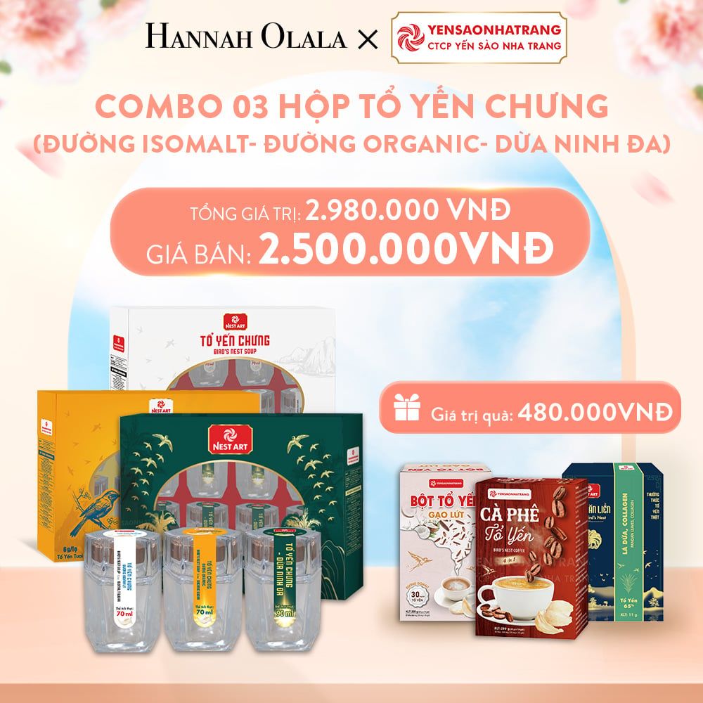 A959_DEAL 05: COMBO 03 HỘP TỔ YẾN CHƯNG (ĐƯỜNG ISOMALT- ĐƯỜNG ORGANIC- DỪA NINH ĐA)