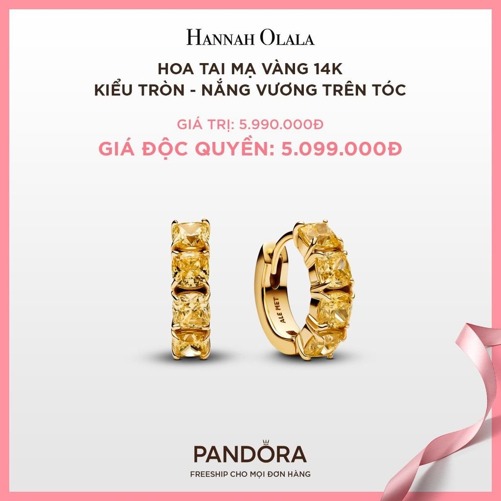 A54_DEAL 47: BÔNG TAI PANDORA MẠ VÀNG 14K KIỂU TRÒN - NẮNG VƯƠNG TRÊN TÓC