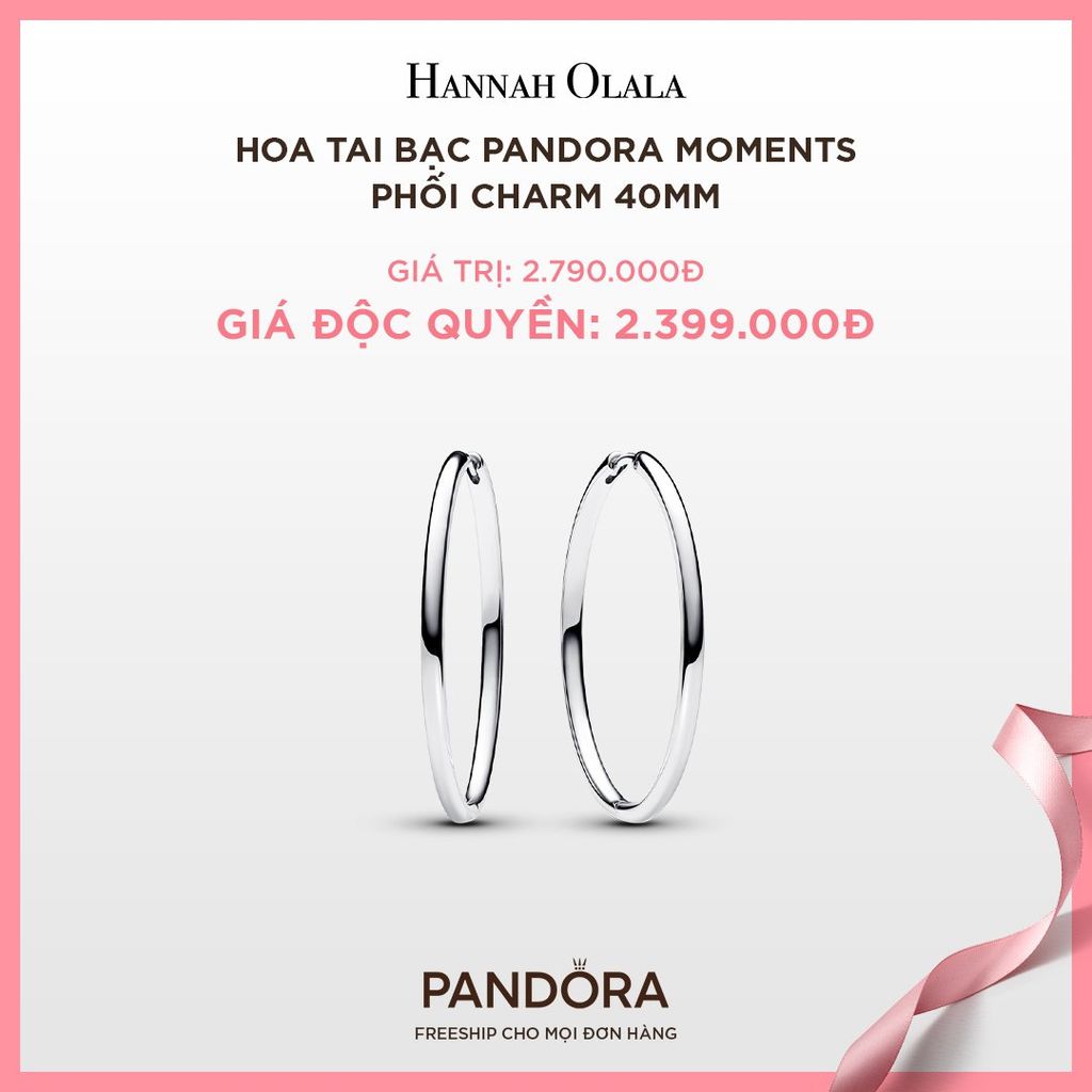 A56_DEAL 49: BÔNG TAI BẠC PANDORA MOMENTS PHỐI CHARM 40MM