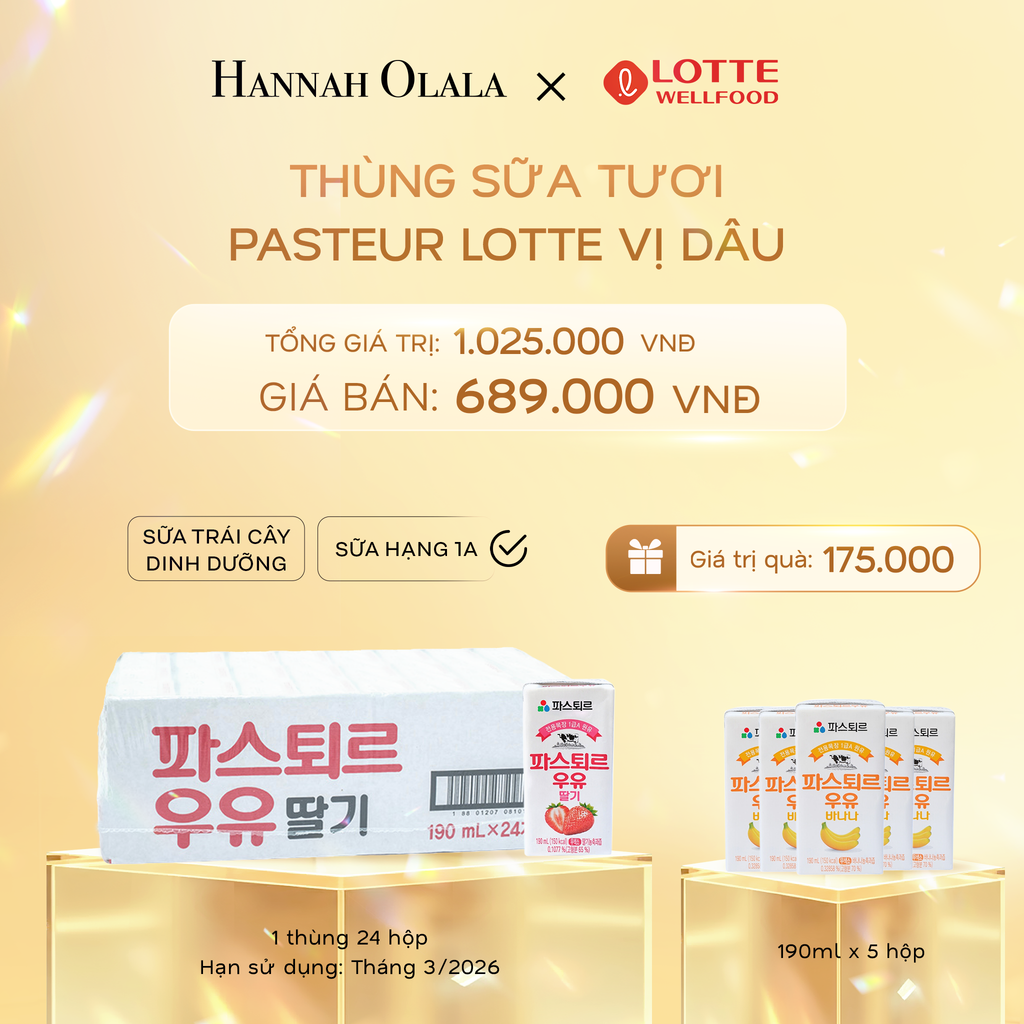 DEAL 2: 1T SỮA TƯƠI PASTEUR VỊ DÂU HẠNG 1A LOTTE 24 HỘP (190ml/hộp)