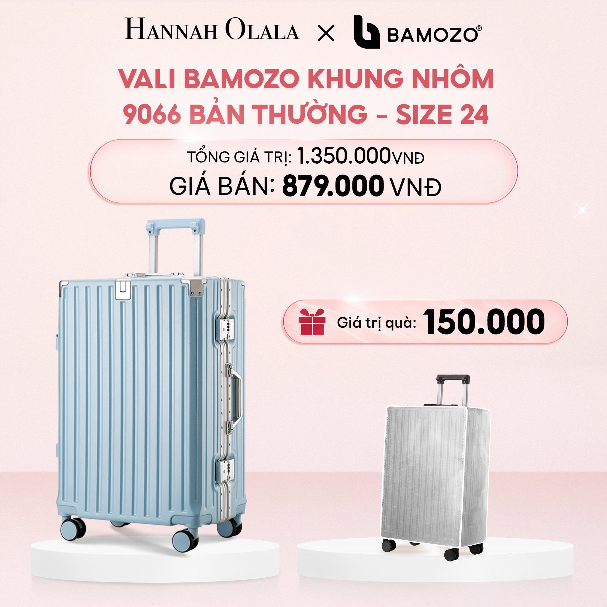 E22_DEAL 2: VALI BAMOZO KHUNG NHÔM 9066 BẢN THƯỜNG (TẶNG BỌC VALI TRONG SUỐT)