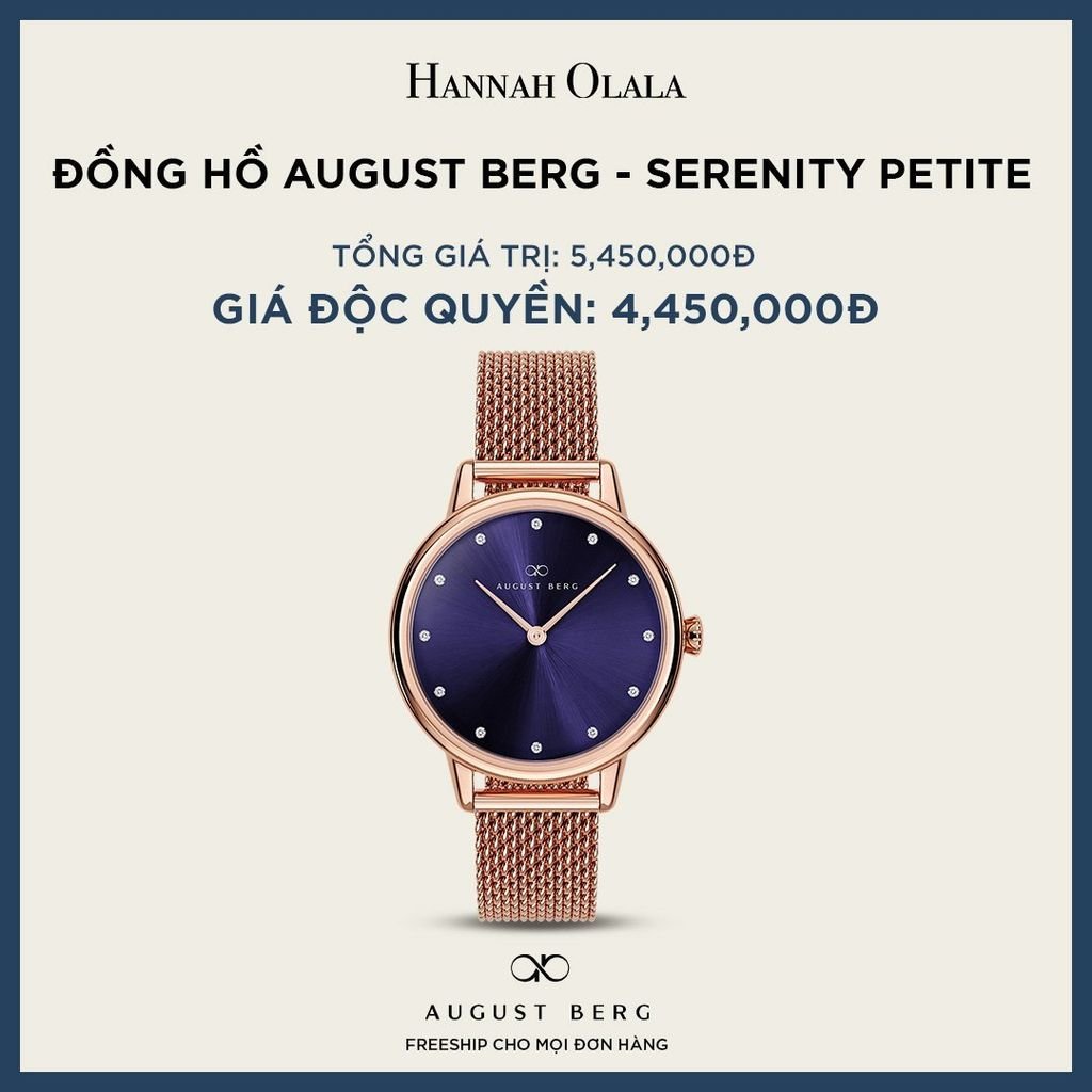 A2_DEAL 162: ĐỒNG HỒ ĐAN MẠCH AUGUST BERG - SERENITY PETITE - MẶT XANH - DÂY MÀU ROSE GOLD