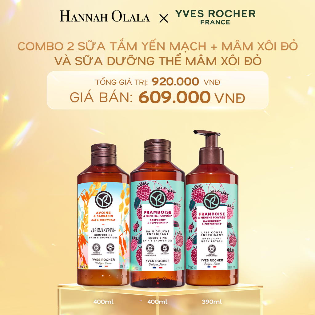 DEAL 2: COMBO 2 SỮA TẮM YẾN MẠCH + MÂM XÔI ĐỎ VÀ SỮA DƯỠNG THỂ MÂM XÔI ĐỎ