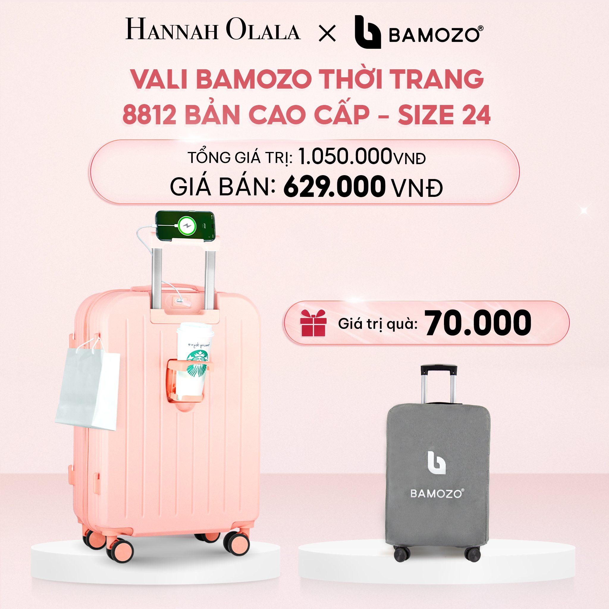 E40_DEAL 3: VALI BAMOZO 8812 CAO CẤP (TẶNG BỌC VALI)