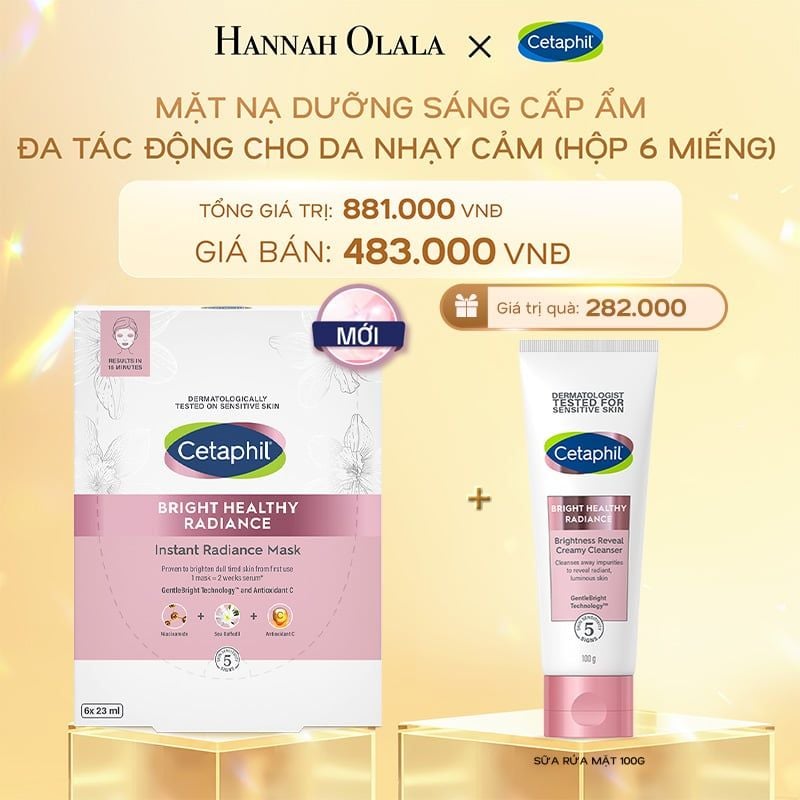 DEAL 16: HỘP 6 MẶT NẠ LÀM SÁNG DỊU LÀNH CHO DA NHẠY CẢM CETAPHIL BRIGHT HEALTHY RADIANCE FACE MASK