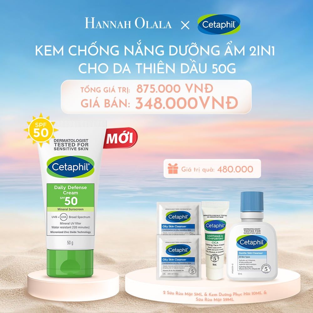 C1055_DEAL 5: KEM CHỐNG NẮNG DƯỠNG ẨM 2IN1 CHO DA DẦU NHẠY CẢM CETAPHIL DAILY DEFENSE CREAM SPF50 50G