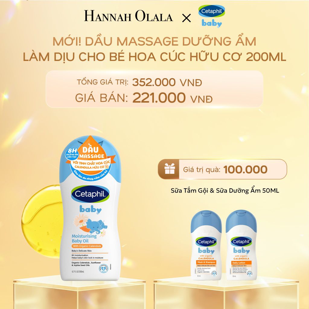 DEAL 17: DẦU MASSAGE DƯỠNG ẨM LÀM DỊU DA BÉ VỚI HOA CÚC CALENDULA HỮU CƠ CETAPHIL BABY MOISTURISING BABY OIL WITH ORGANIC CALENDULA 200ML