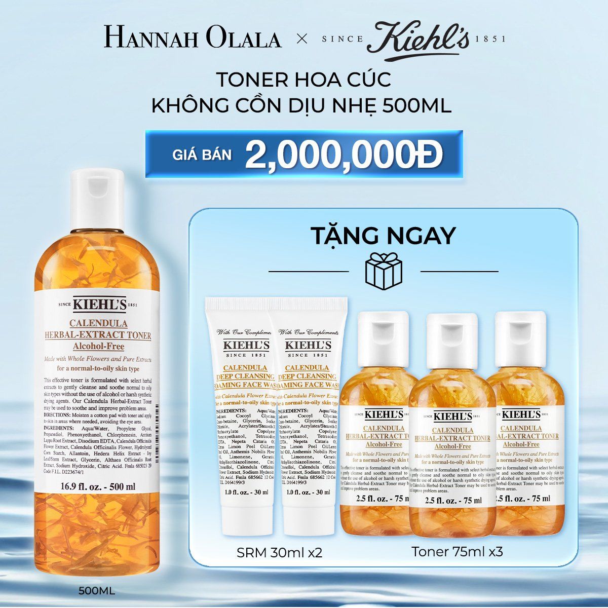 M50_DEAL 11: NƯỚC CÂN BẰNG HOA CÚC KIEHL'S CALENDULA HERBAL EXTRACT ALCOHOL-FREE TONER 500ML