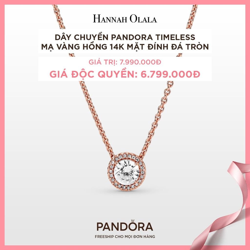 A22_DEAL 15: DÂY CHUYỀN PANDORA TIMELESS MẠ VÀNG HỒNG 14K MẶT ĐÍNH ĐÁ TRÒN
