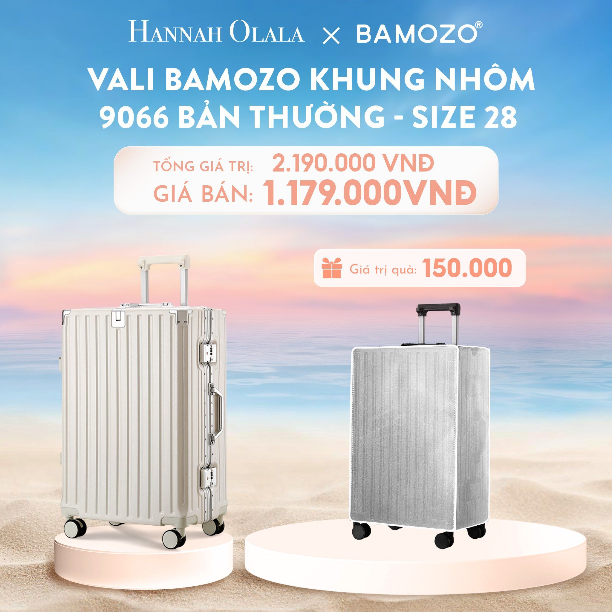 C923_DEAL 2: VALI BAMOZO KHUNG NHÔM 9066 BẢN THƯỜNG (TẶNG BỌC VALI TRONG SUỐT)