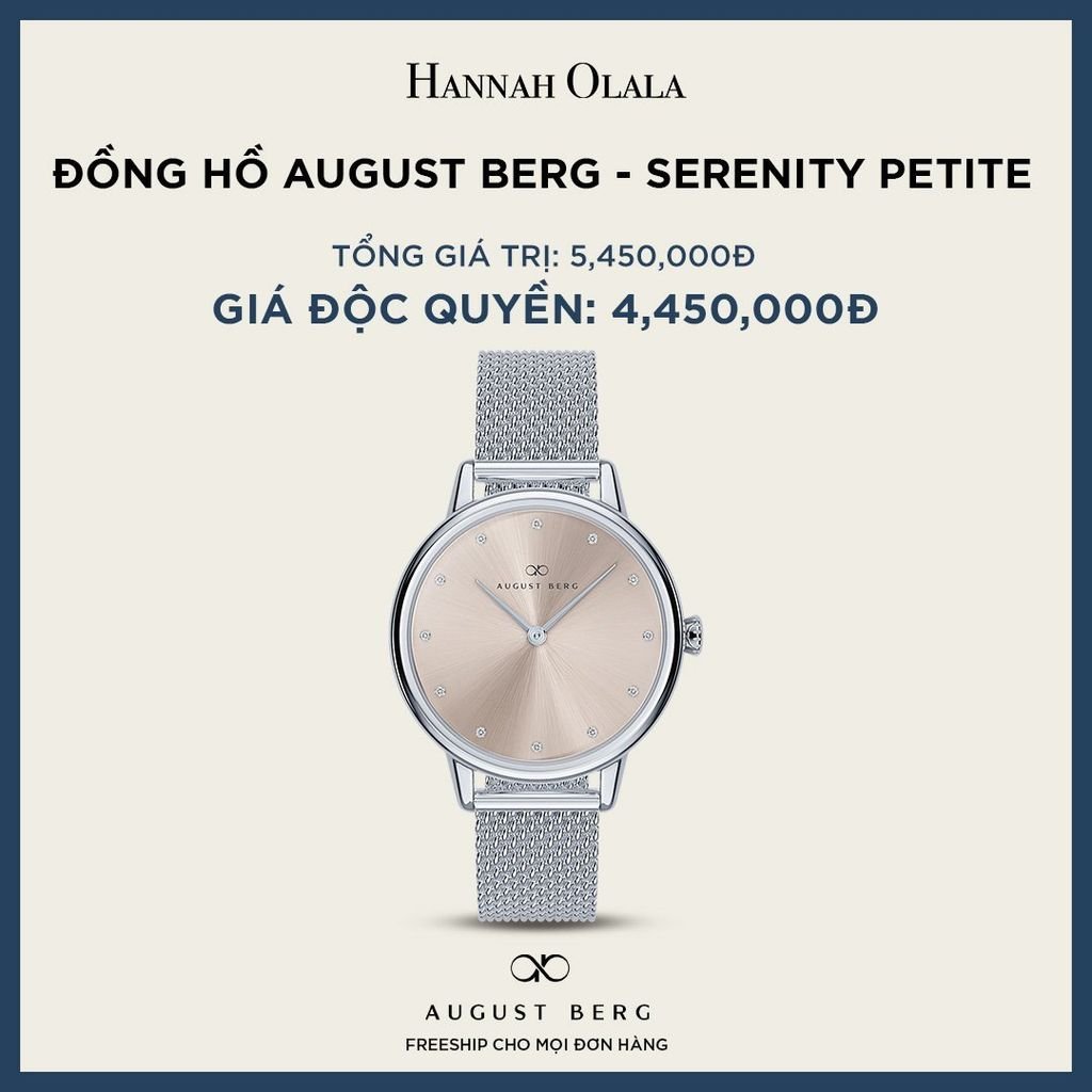A3_DEAL 163: ĐỒNG HỒ ĐAN MẠCH AUGUST BERG - SERENITY PETITE - MẶT MÀU CHAMPAIGN - DÂY MÀU BẠC