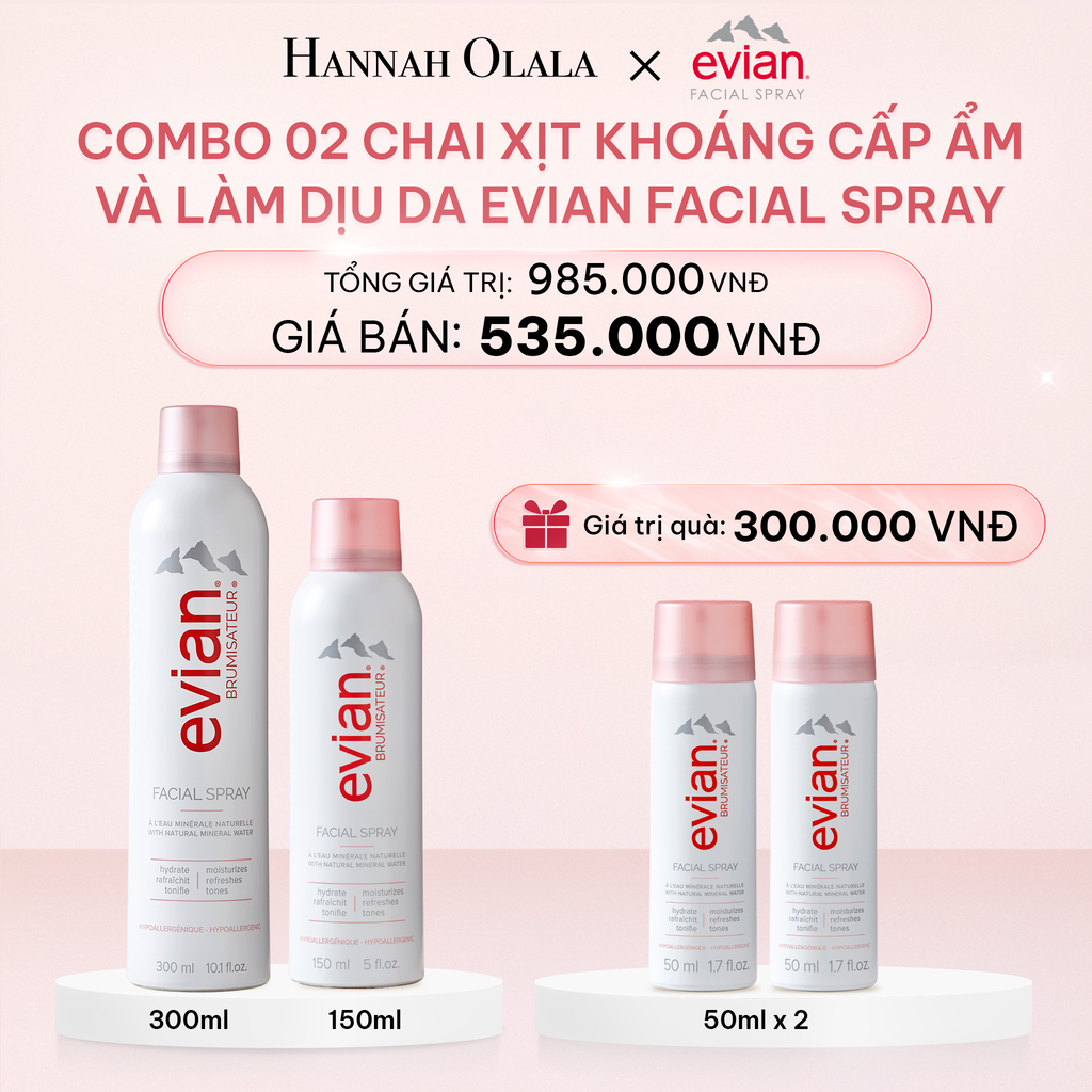 E917_DEAL 3: COMBO 2 CHAI XỊT KHOÁNG CẤP ẨM, LÀM DỊU DA EVIAN FACIAL SPRAY 150ML & 300ML
