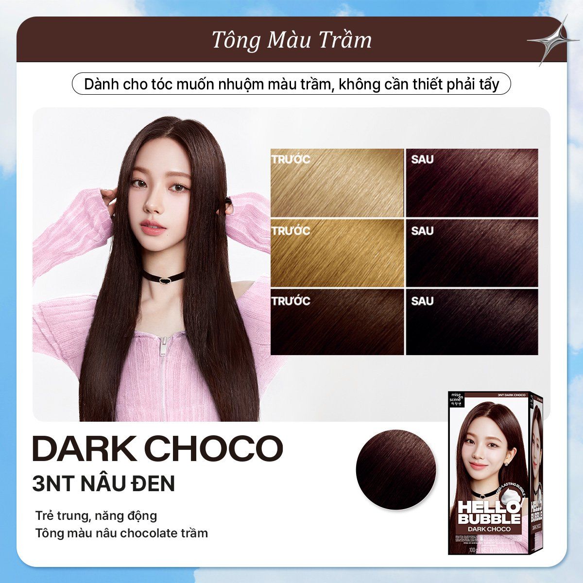 E495_DEAL 5: NHUỘM TÓC TẠI NHÀ MISE EN SCÈNE HELLO BUBBLE 100G DẠNG BỌT KEM, CÔNG THỨC CẢI TIẾN MỚI HẠN CHẾ KHÔ XƠ VÀ HƯ TỔN