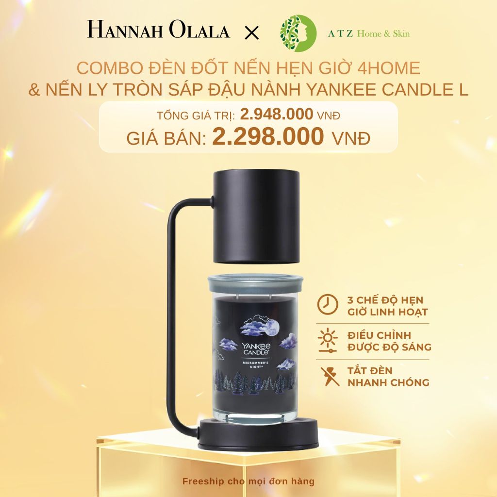 DEAL 4: MUA ĐÈN ĐỐT NẾN HẸN GIỜ 4HOME VÀ NẾN LY TRÒN SÁP ĐẬU NÀNH YANKEE CANDLE SIZE L