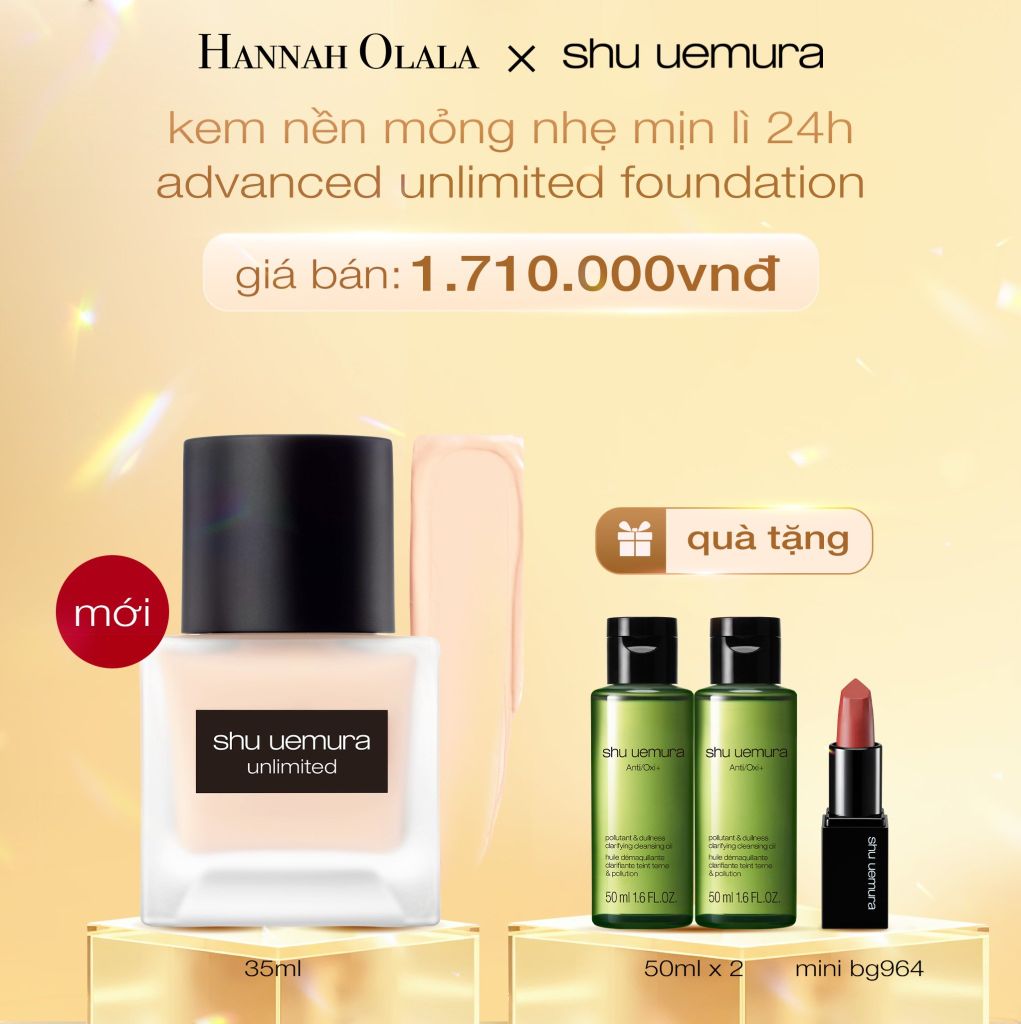 DEAL 11: KEM NỀN HIỆU ỨNG BÁN LÌ RẠNG RỠ MỎNG NHẸ BỀN MÀU SUỐT 24H SHU UEMURA UNLIMITED BREATHABLE LASTING FOUNDATION