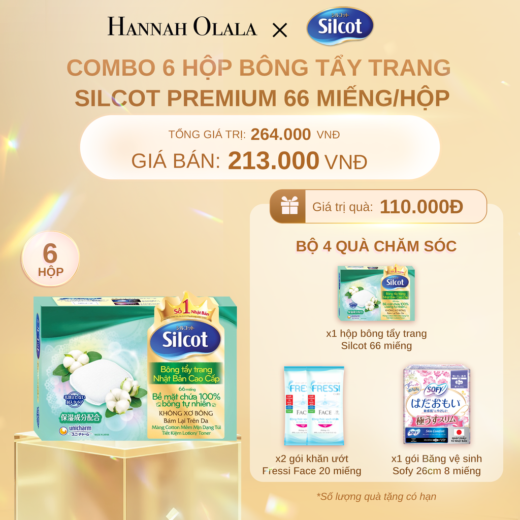 DEAL 4: COMBO 6 HỘP BÔNG TRANG ĐIỂM (BÔNG TẨY TRANG) CAO CẤP SILCOT PREMIUM 66 MIẾNG/HỘP