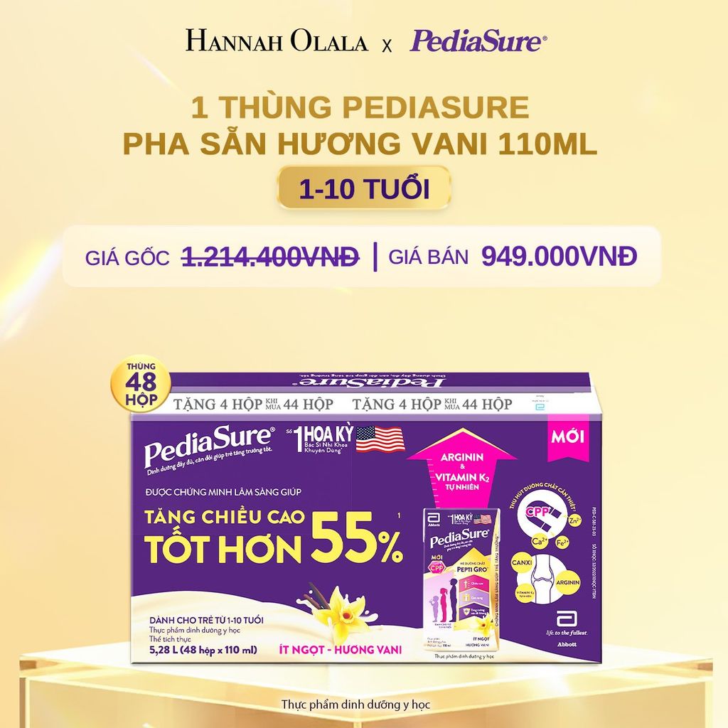 DEAL 4: 1 THÙNG PEDIASURE PHA SẴN HƯƠNG VANI 110ML