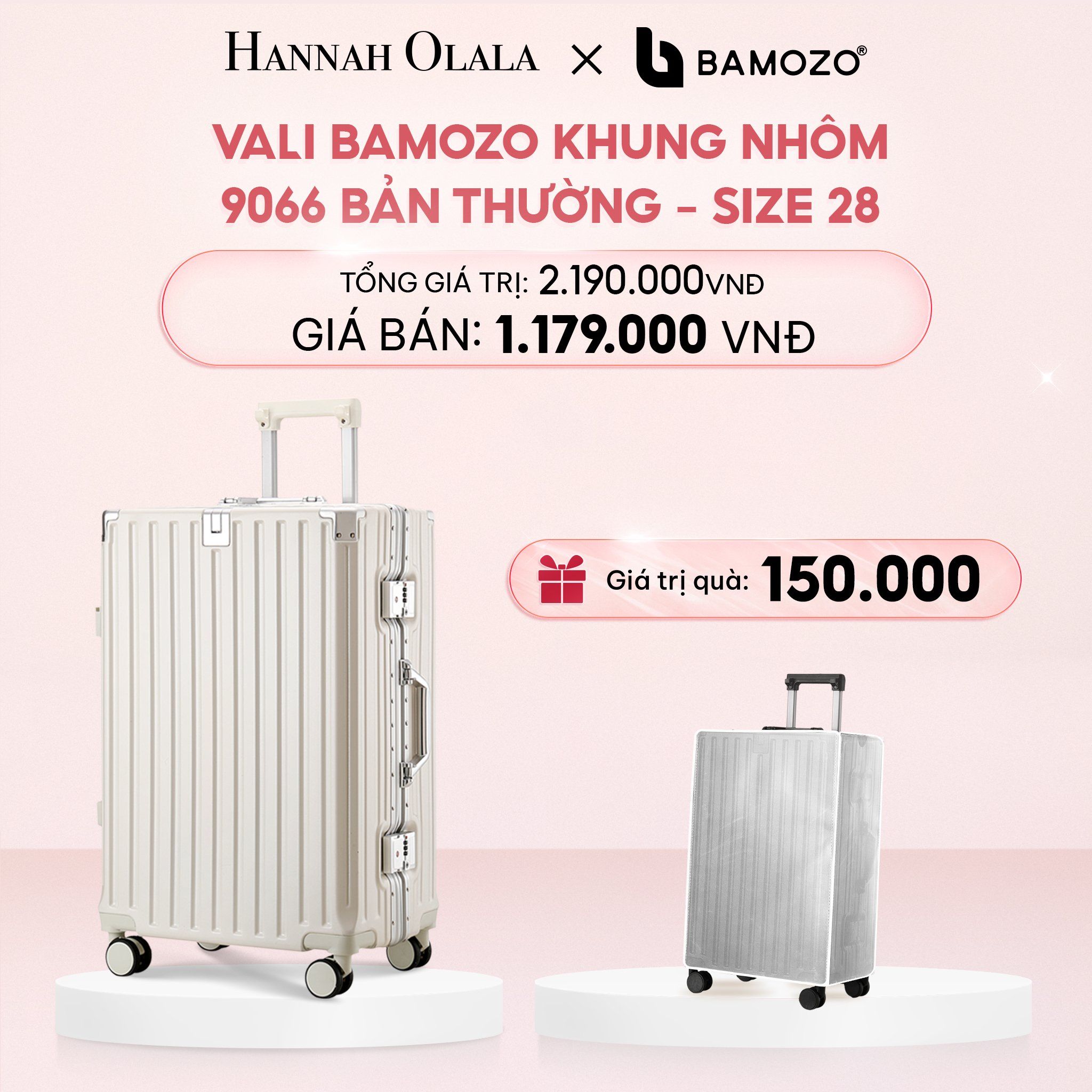 E22_DEAL 2: VALI BAMOZO KHUNG NHÔM 9066 BẢN THƯỜNG (TẶNG BỌC VALI TRONG SUỐT)