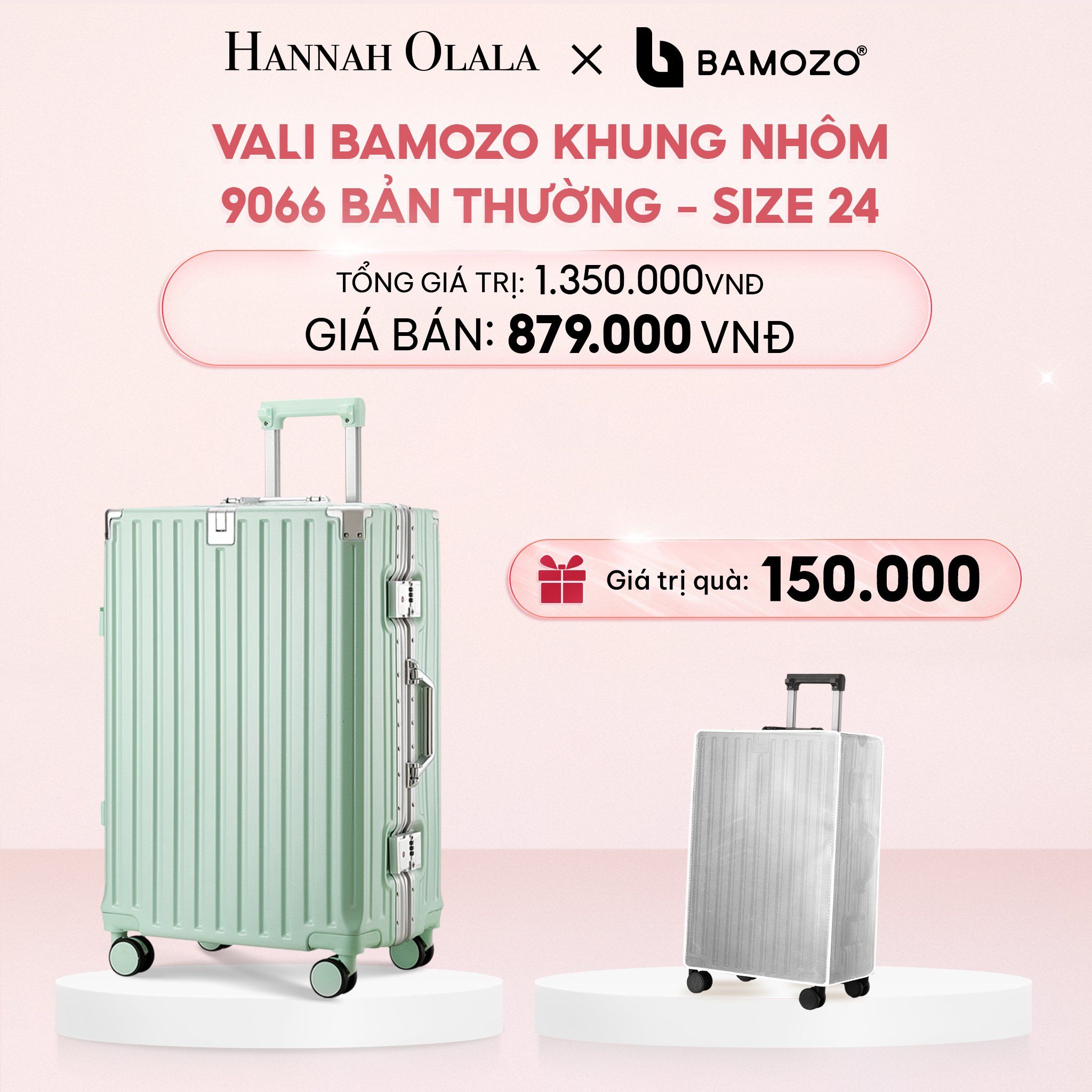 E22_DEAL 2: VALI BAMOZO KHUNG NHÔM 9066 BẢN THƯỜNG (TẶNG BỌC VALI TRONG SUỐT)