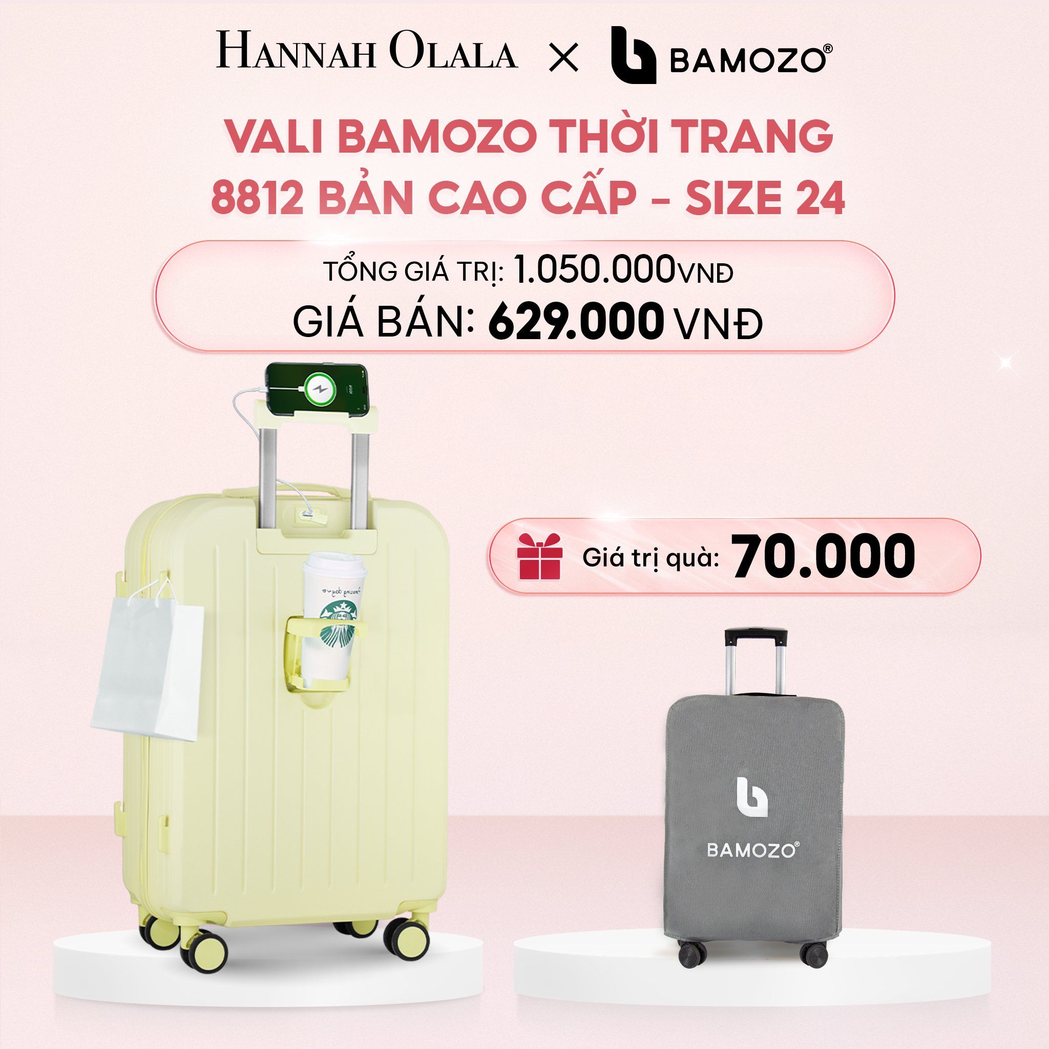 E40_DEAL 3: VALI BAMOZO 8812 CAO CẤP (TẶNG BỌC VALI)