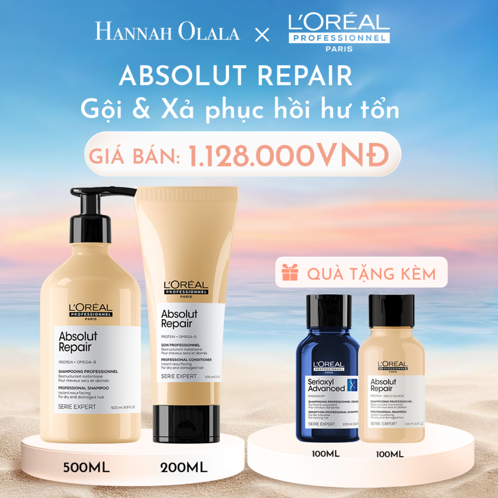 C877_DEAL 4: COMBO DẦU GỘI 500ML & DẦU XẢ 200ML PHỤC HỒI TÓC HƯ TỔN L'ORÉAL PROFESSIONNEL SERIE EXPERT ABSOLUT REPAIR GOLD