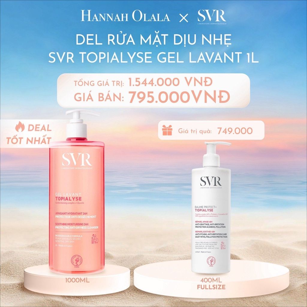C1063_DEAL 12: GEL LÀM SẠCH DỊU NHẸ DÀNH CHO DA NHẠY CẢM, DA KHÔ VÀ VIÊM DA CƠ ĐỊA SVR TOPIALYSE GEL LAVANT 1L