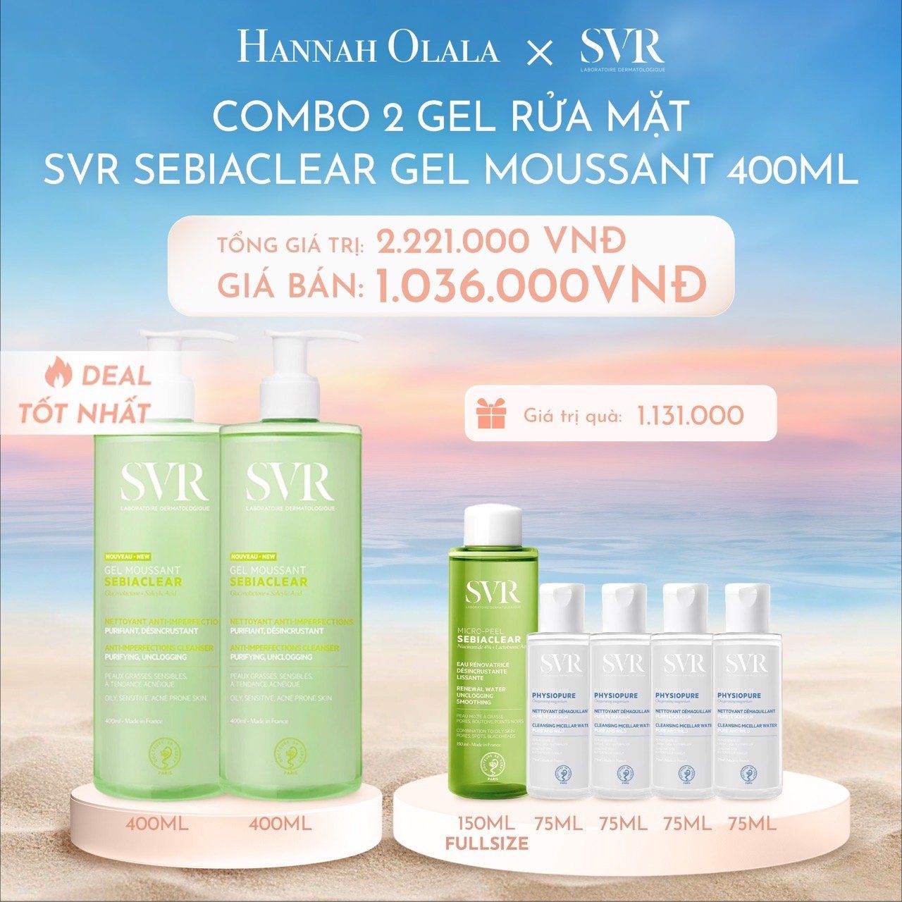 C1060_DEAL 01: COMBO 2 GEL RỬA MẶT KHÔNG CÓ XÀ PHÒNG, LÀM SẠCH, LOẠI BỎ TẾ BÀO DA CHẾT SVR SEBIACLEAR GEL MOUSSANT 400ML