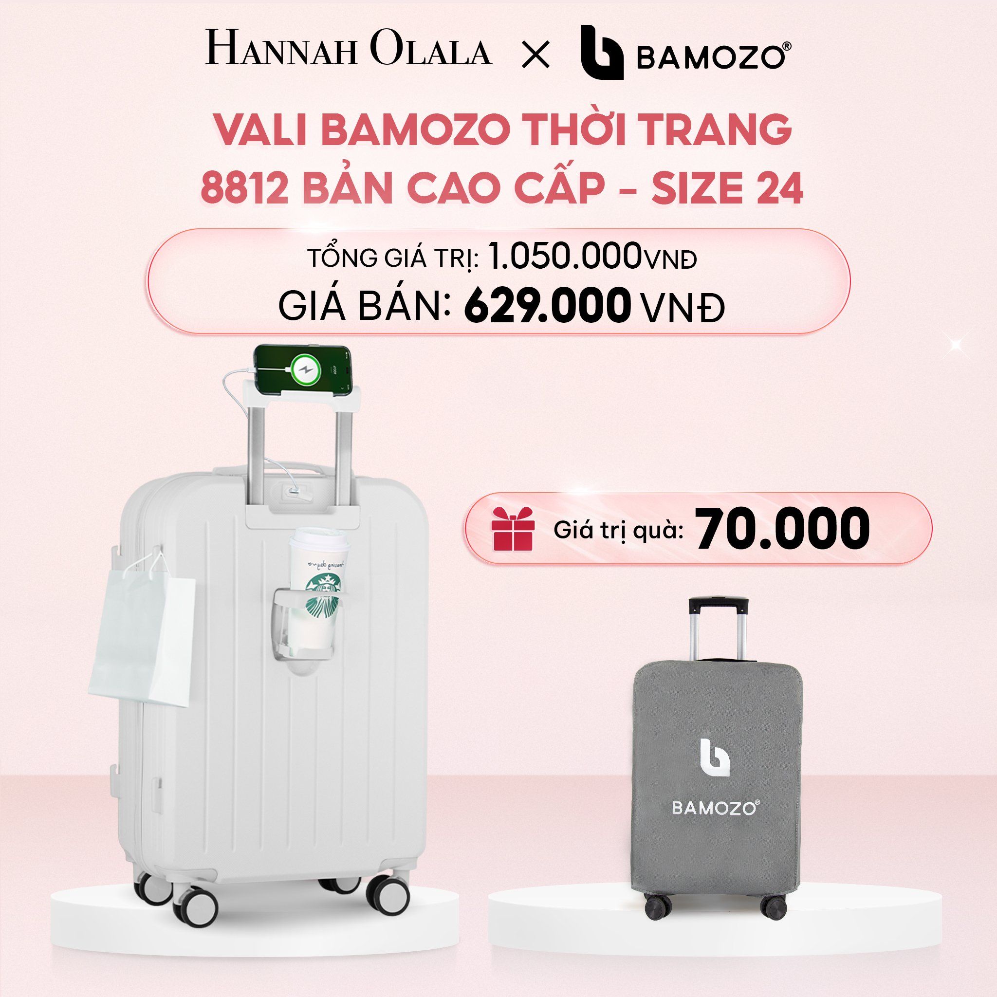 E40_DEAL 3: VALI BAMOZO 8812 CAO CẤP (TẶNG BỌC VALI)