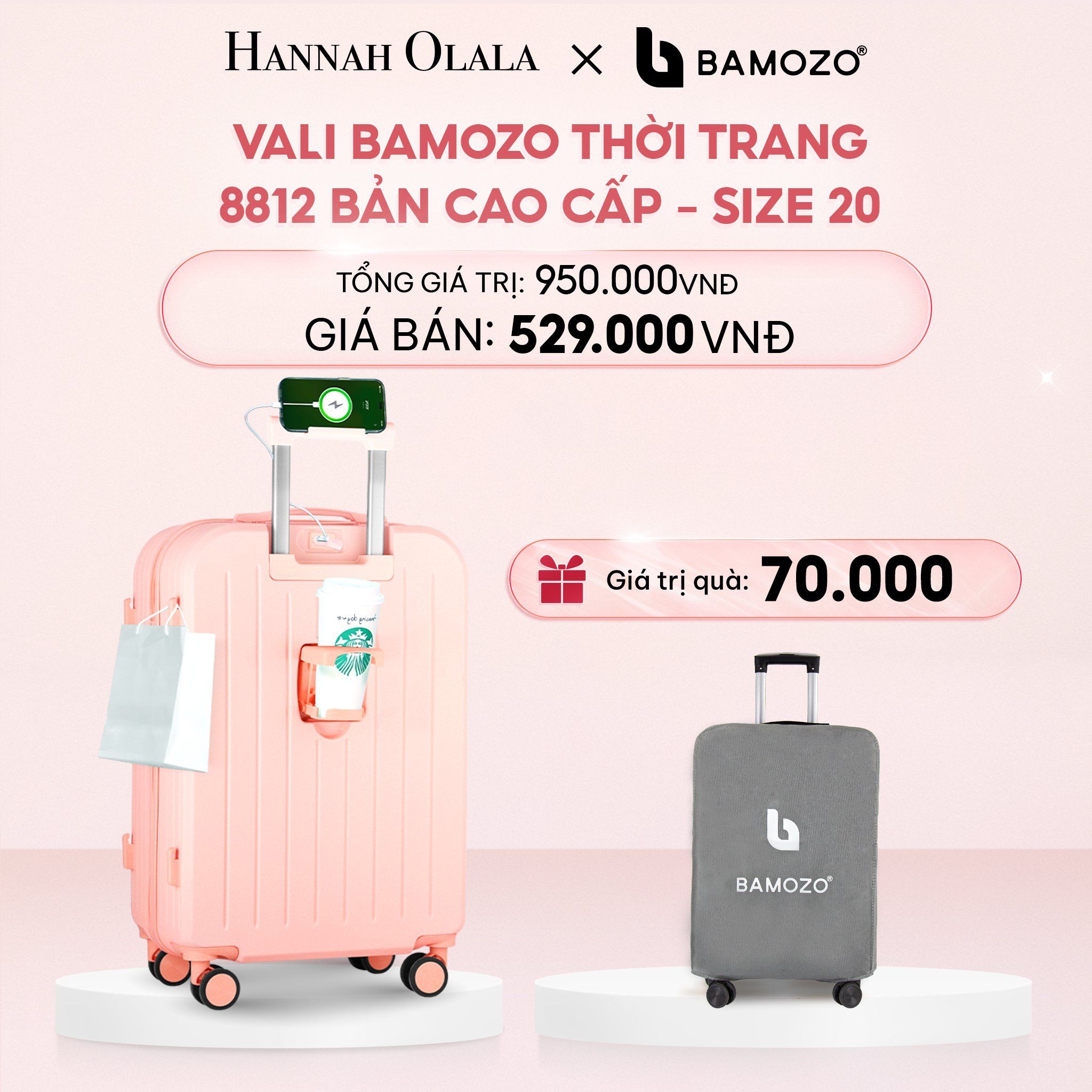 E40_DEAL 3: VALI BAMOZO 8812 CAO CẤP (TẶNG BỌC VALI)