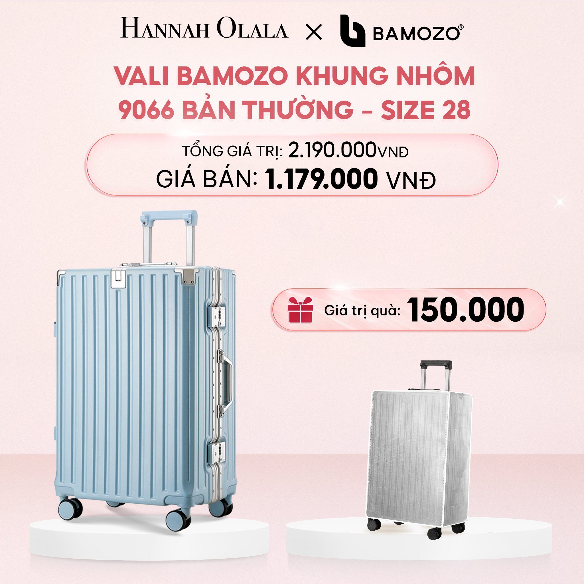 E22_DEAL 2: VALI BAMOZO KHUNG NHÔM 9066 BẢN THƯỜNG (TẶNG BỌC VALI TRONG SUỐT)