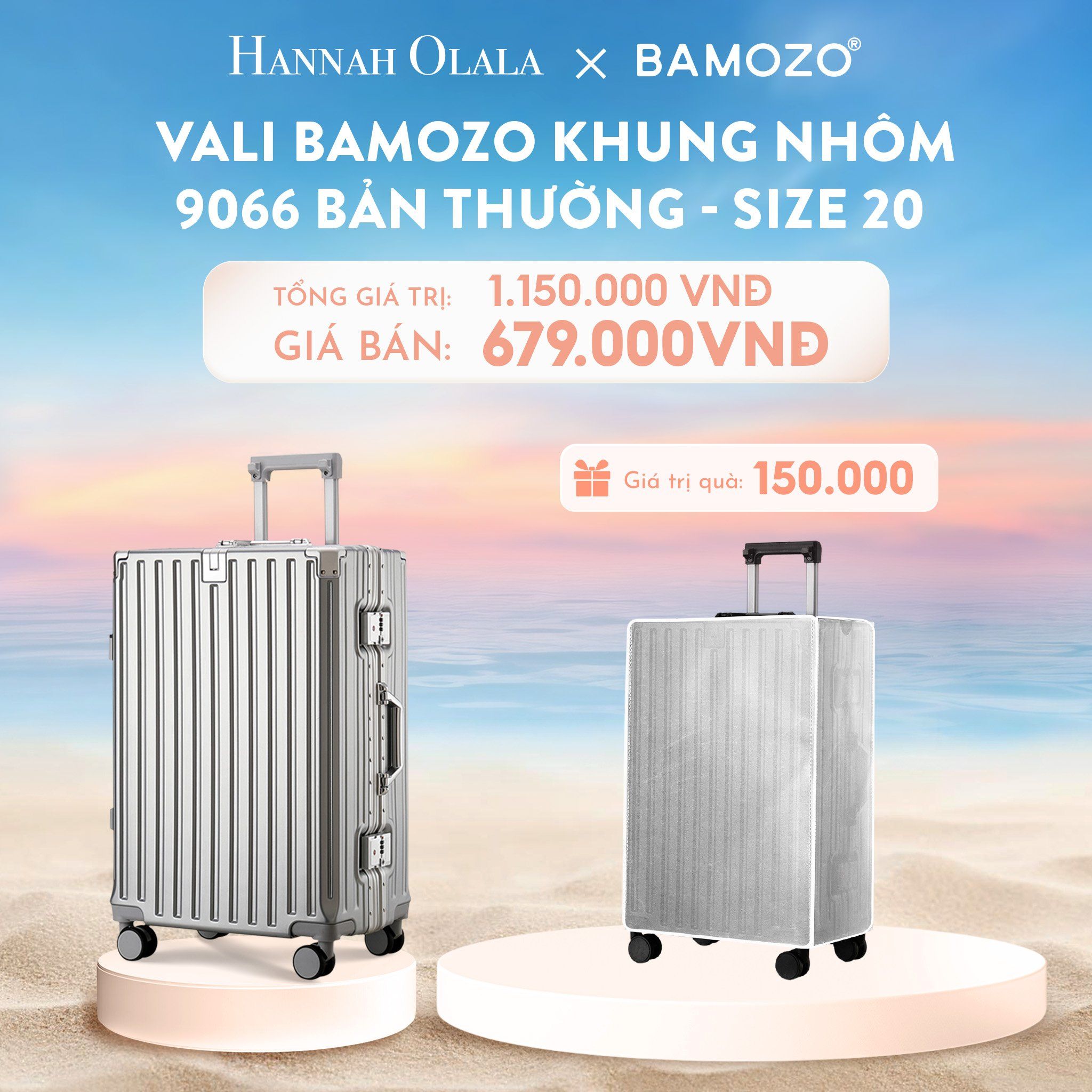 C923_DEAL 2: VALI BAMOZO KHUNG NHÔM 9066 BẢN THƯỜNG (TẶNG BỌC VALI TRONG SUỐT)
