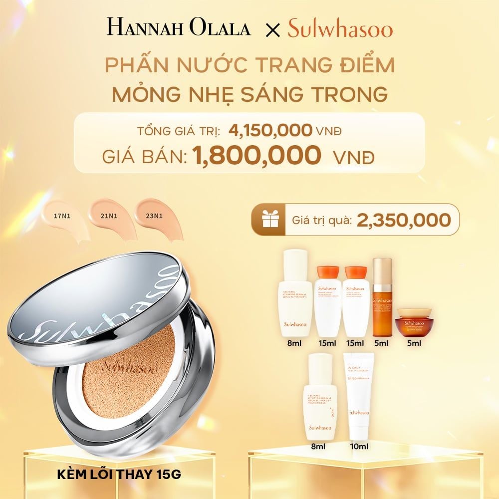 DEAL 5B: PHẤN NƯỚC TRANG ĐIỂM MỎNG NHẸ SÁNG TRONG (KÈM LÕI THAY THẾ) SULWHASOO PERFECTING CUSHION AIRY 15GX2