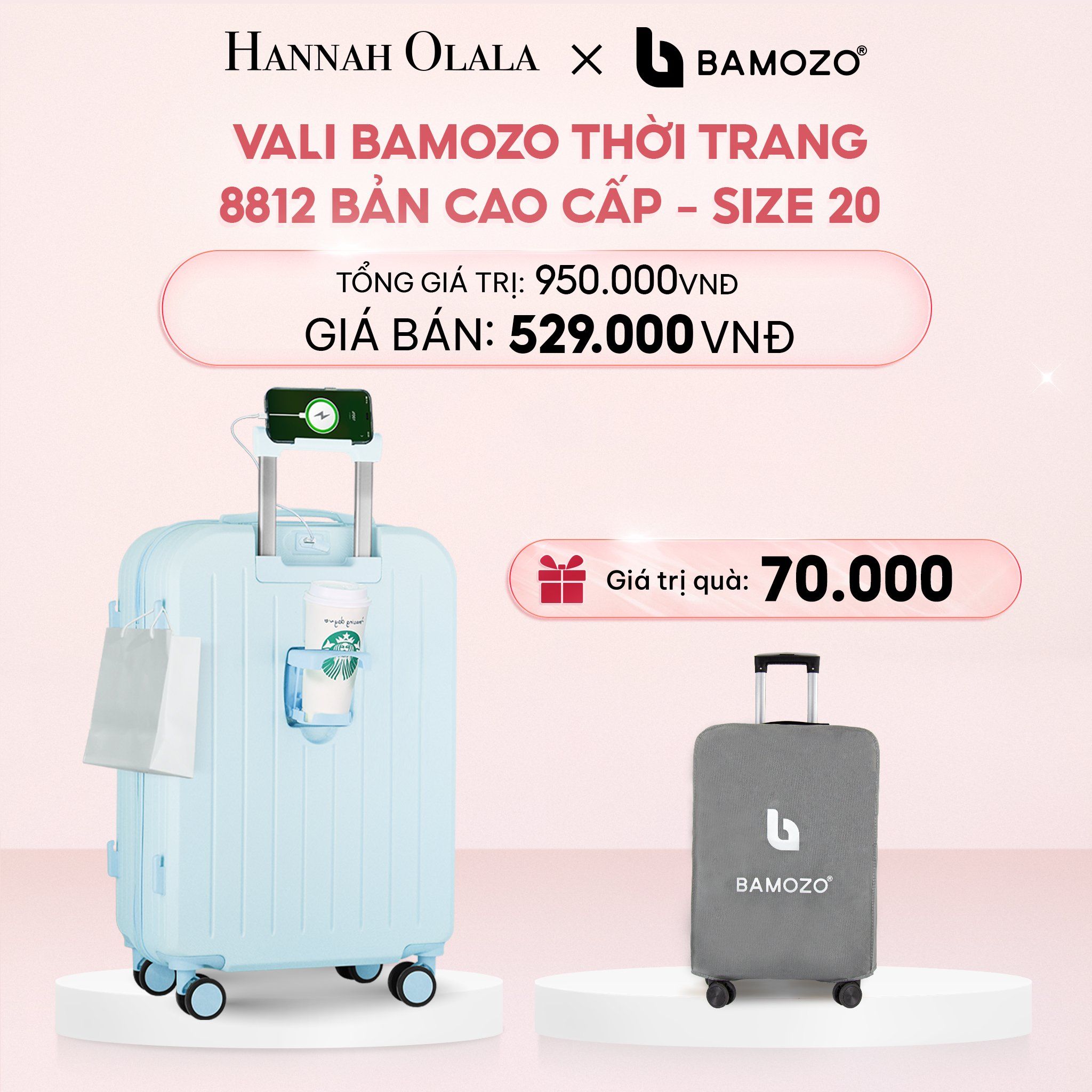 E40_DEAL 3: VALI BAMOZO 8812 CAO CẤP (TẶNG BỌC VALI)