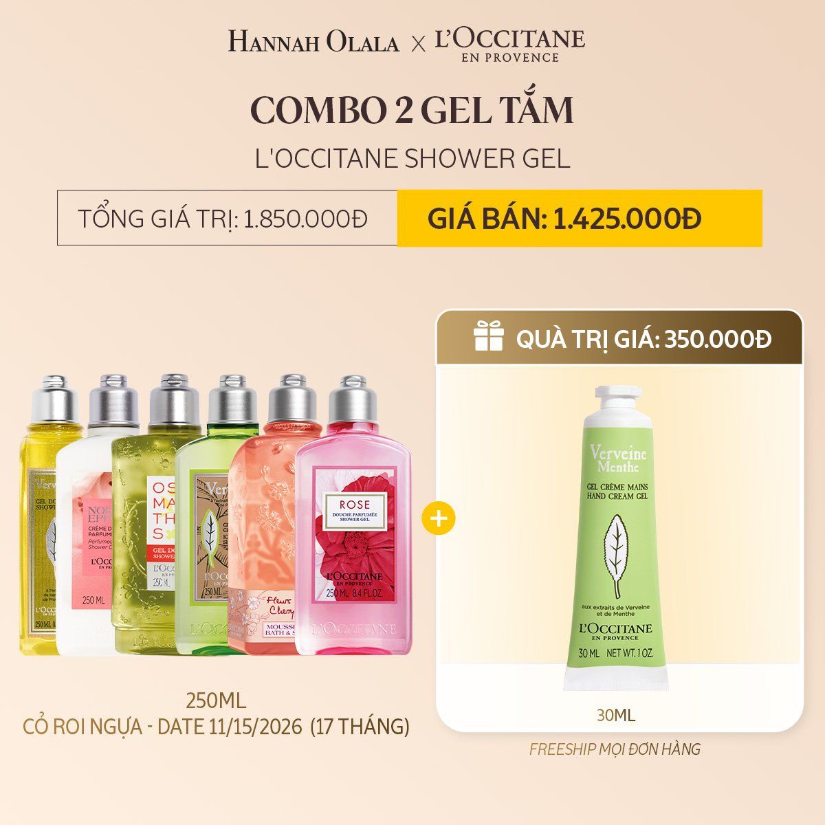 DEAL 6: COMBO 2 GEL TẮM L'OCCITANE SHOWER GEL 250ML (CHỌN PHÂN LOẠI COMBO)