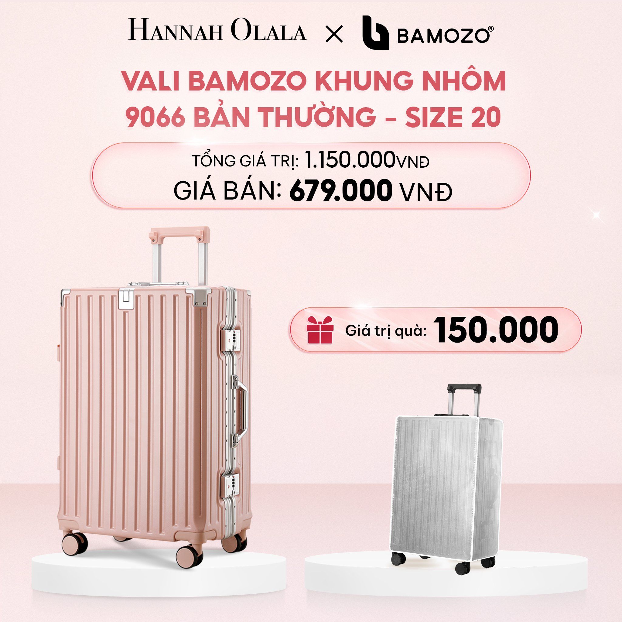 E22_DEAL 2: VALI BAMOZO KHUNG NHÔM 9066 BẢN THƯỜNG (TẶNG BỌC VALI TRONG SUỐT)
