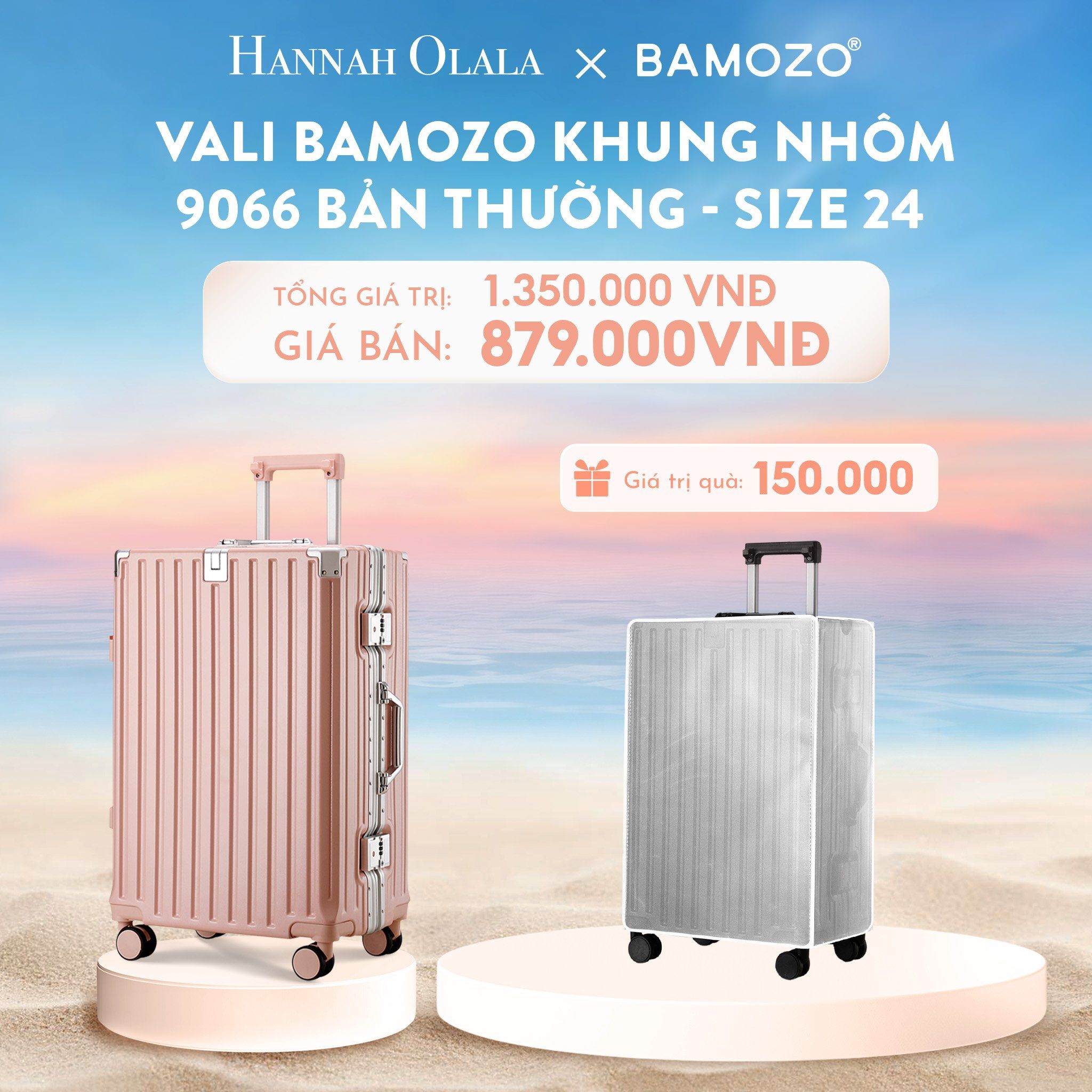C923_DEAL 2: VALI BAMOZO KHUNG NHÔM 9066 BẢN THƯỜNG (TẶNG BỌC VALI TRONG SUỐT)