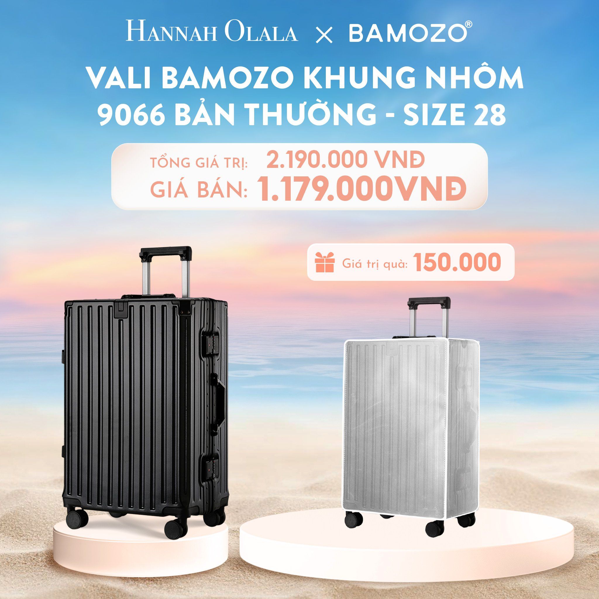 C923_DEAL 2: VALI BAMOZO KHUNG NHÔM 9066 BẢN THƯỜNG (TẶNG BỌC VALI TRONG SUỐT)