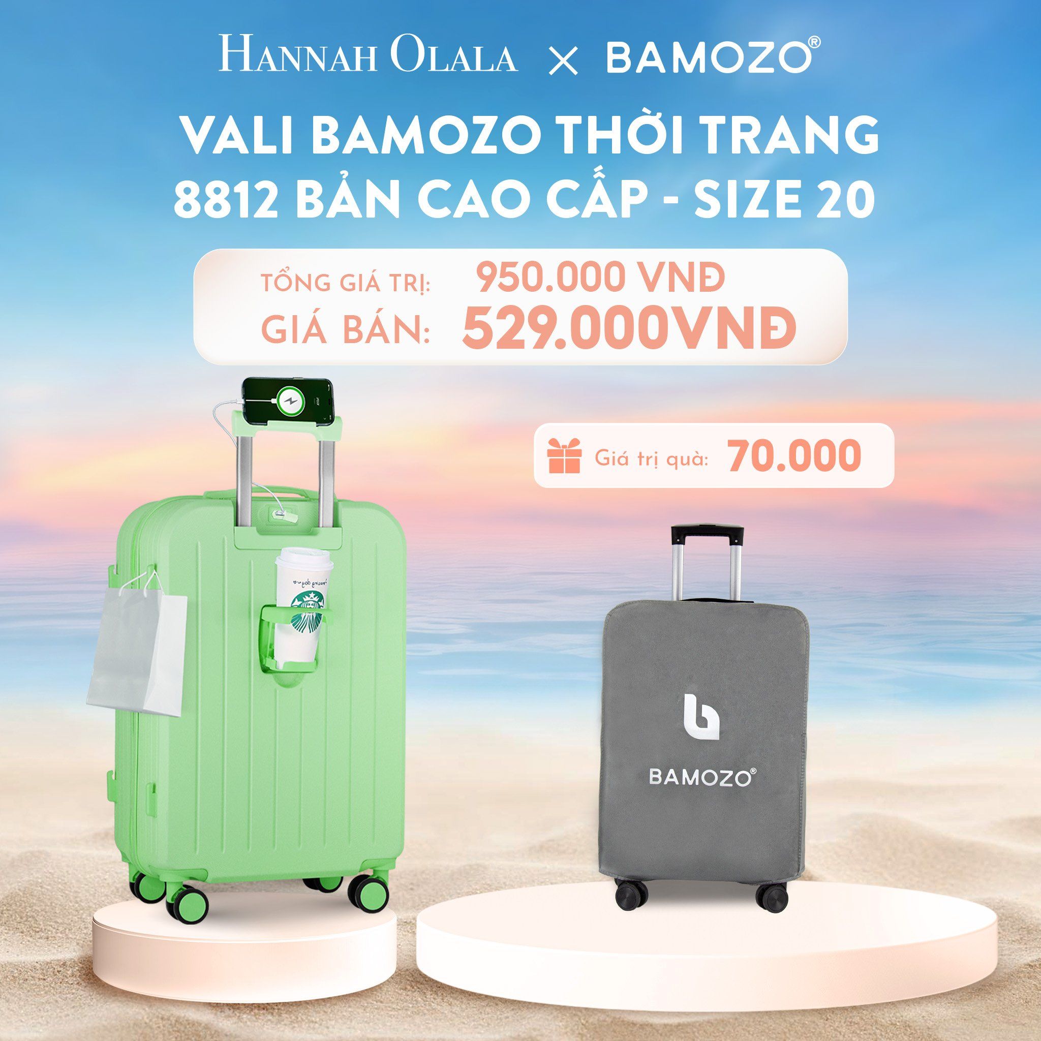 C941_DEAL 3: VALI BAMOZO 8812 CAO CẤP (TẶNG BỌC VALI)