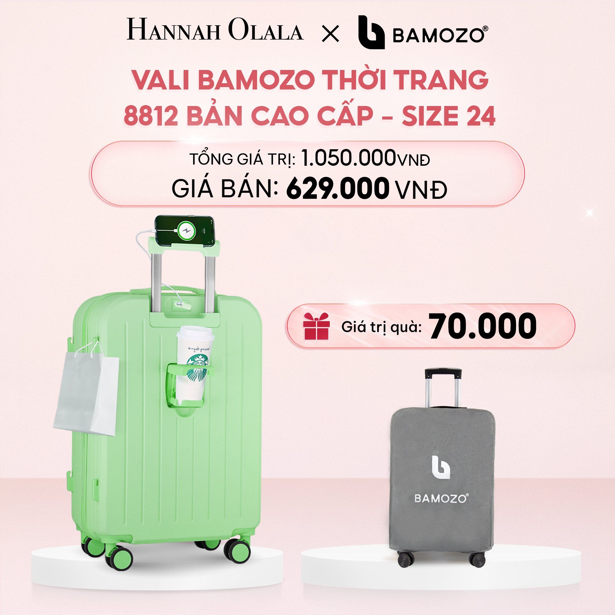 E40_DEAL 3: VALI BAMOZO 8812 CAO CẤP (TẶNG BỌC VALI)