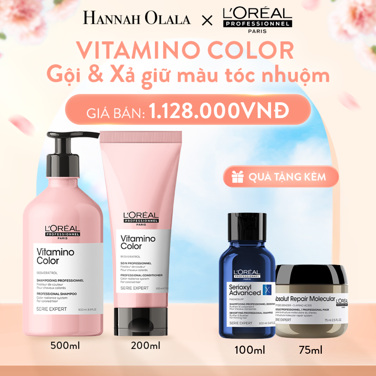 A472_DEAL 11: COMBO DẦU GỘI 500ML & DẦU XẢ 200ML GIỮ MÀU TÓC NHUỘM & DƯỠNG TÓC MỀM MƯỢT VITAMINO COLOR