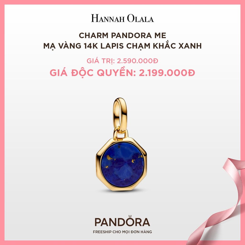 A80_DEAL 73: CHARM PANDORA ME MẠ VÀNG 14K LAPIS CHẠM KHẮC XANH