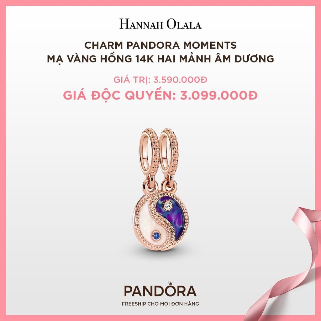 A93_DEAL 86: CHARM PANDORA MOMENTS MẠ VÀNG HỒNG 14K HAI MẢNH ÂM DƯƠNG